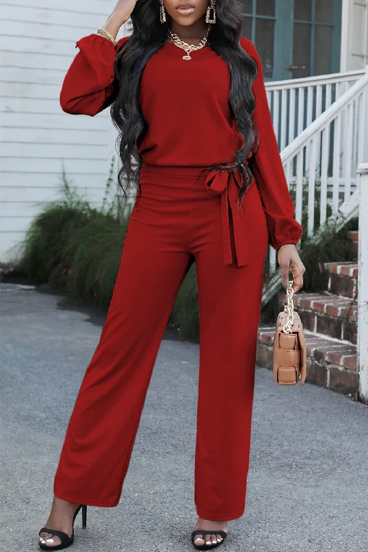 Boat Neck Tie Belt Jumpsuit Elegant jumpsuit, Chic, Comfortable, Fashionable