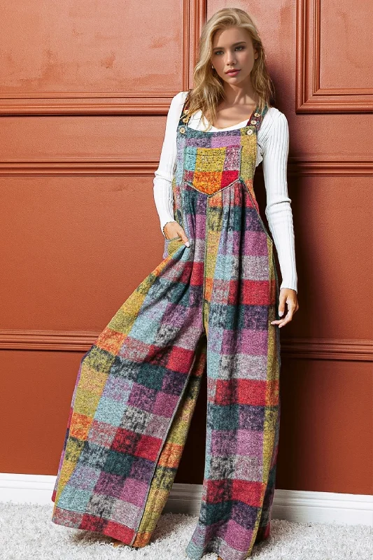 Double Take Full Size Plaid Sleeveless Wide Leg Jumpsuit Structured jumpsuit, Sleek, Professional, Elegant