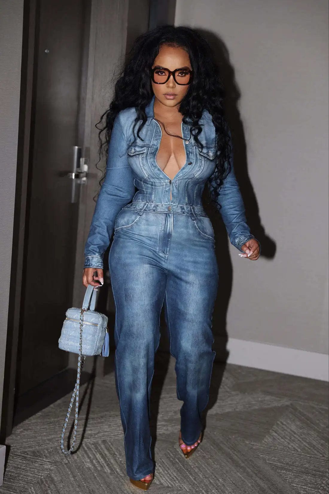 Fashion Blue Imitation Denim Jumpsuit Autumn Winter Women's Casual Commute Solid Color Straight Leg Jumpsuit Urban Style Backless jumpsuit, Sexy, Evening wear, Fashionable Fashion Blue Imitation Denim Jumpsuit Autumn Winter Women's Casual Commute Solid Color Straight Leg Jumpsuit Urban Style Backless jumpsuit, Sexy, Evening wear, Fashionable