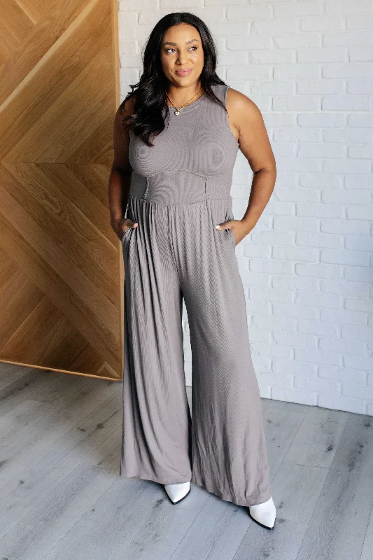 Hilary Wide Leg Jumpsuit in Grey Tight fit jumpsuit, Sleek, Sexy, Trendy