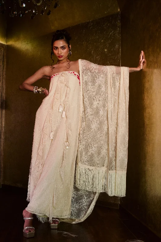 IVORY TUBE RUFFLE JUMPSUIT WITH DUPATTA Wide-leg romper jumpsuit, Comfortable, Chic, Trendy IVORY TUBE RUFFLE JUMPSUIT WITH DUPATTA Wide-leg romper jumpsuit, Comfortable, Chic, Trendy