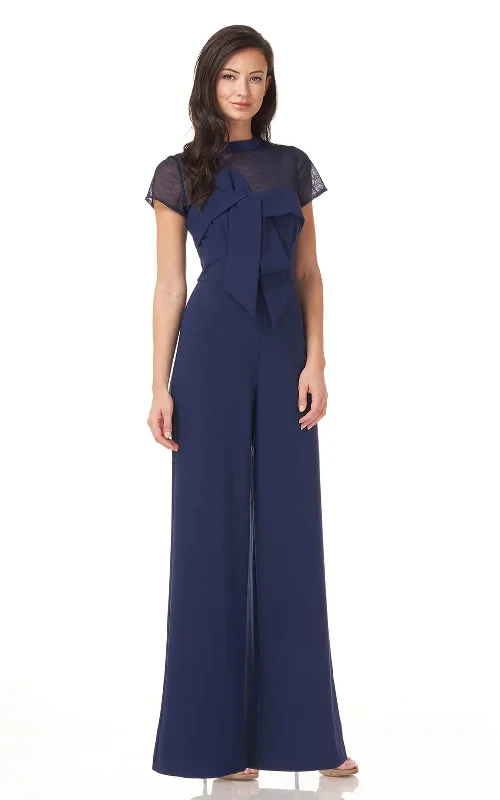 JS Collections - Crepe Bow Jumpsuit In Navy Deep V jumpsuit, Sexy, Elegant, Fashionable JS Collections - Crepe Bow Jumpsuit In Navy Deep V jumpsuit, Sexy, Elegant, Fashionable