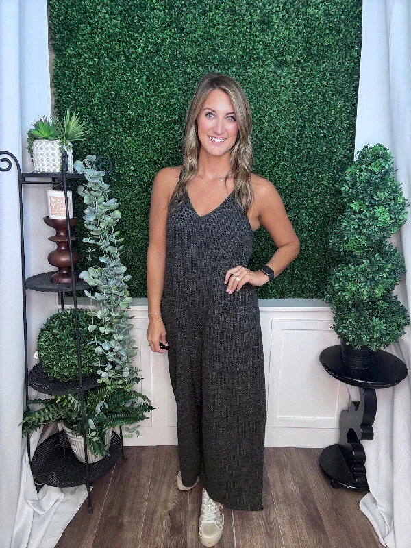 KNIT JUMPSUIT - CHARCOAL Ruffle jumpsuit, Feminine, Trendy, Elegant