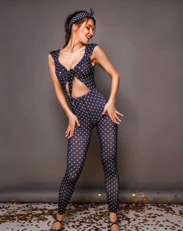 La Fitwear Jumpsuit Tie Up Polka Dots Black Lightweight jumpsuit, Comfortable, Relaxed, Fashionable La Fitwear Jumpsuit Tie Up Polka Dots Black Lightweight jumpsuit, Comfortable, Relaxed, Fashionable