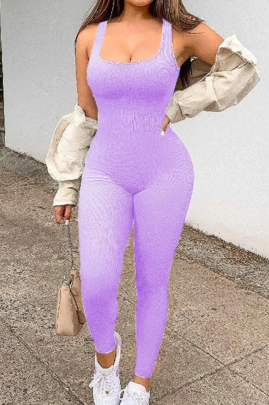 Lavender Seamless Ribbed Tank Jumpsuit Vintage jumpsuit, Retro style, Trendy, Fashionable Lavender Seamless Ribbed Tank Jumpsuit Vintage jumpsuit, Retro style, Trendy, Fashionable