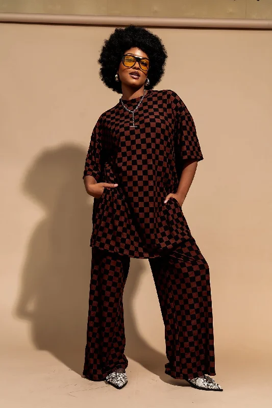 Leveled Up Ribbed Playsuit in Black + Mocha Checkerboard Romper jumpsuit, Casual, Comfortable, Playful Leveled Up Ribbed Playsuit in Black + Mocha Checkerboard Romper jumpsuit, Casual, Comfortable, Playful
