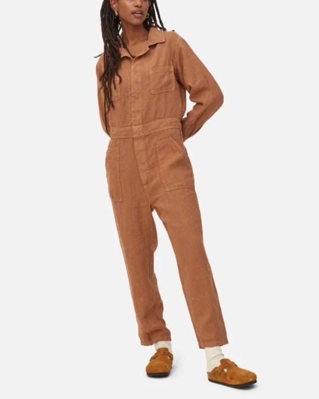 "Linen Long Sleeve Jumpsuit" Strappy jumpsuit, Simple design, Casual, Trendy