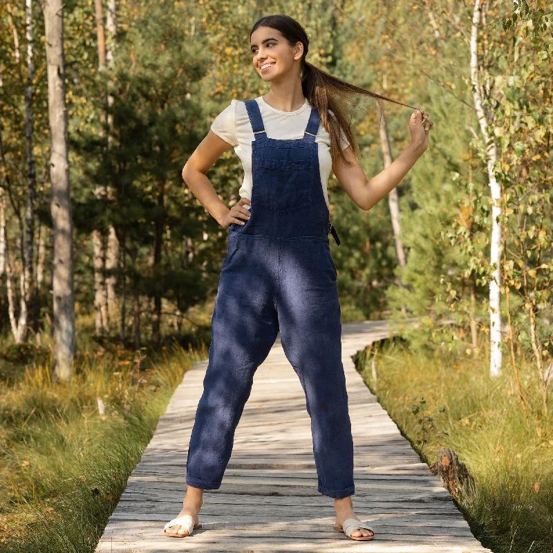 MENIQUE 100% Linen Pinafore Jumpsuit Nicci Storm Blue Jumpsuit with lace, Feminine, Elegant, Stylish MENIQUE 100% Linen Pinafore Jumpsuit Nicci Storm Blue Jumpsuit with lace, Feminine, Elegant, Stylish