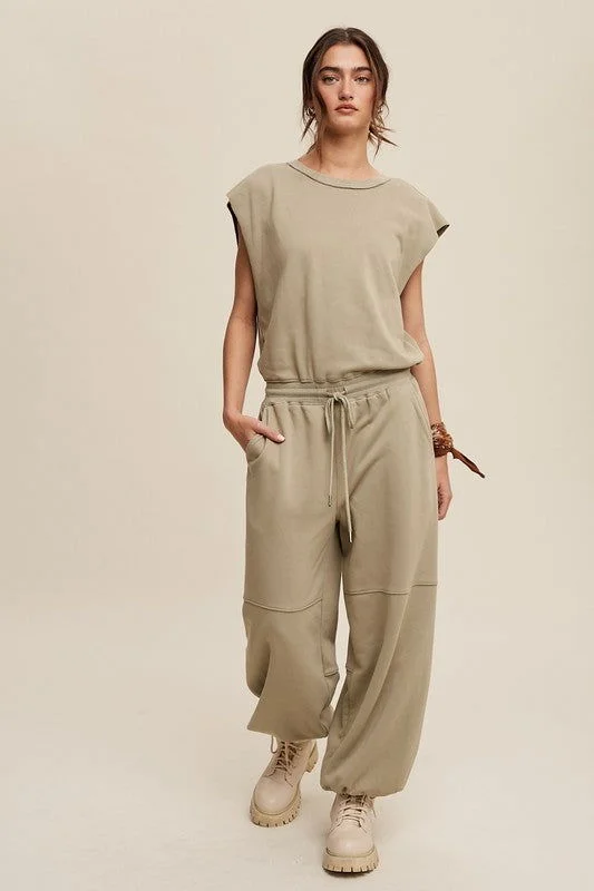 Listicle Athleisure French Terry Loose Jogger Jumpsuit Strap jumpsuit, Simple design, Casual, Everyday wear Listicle Athleisure French Terry Loose Jogger Jumpsuit Strap jumpsuit, Simple design, Casual, Everyday wear