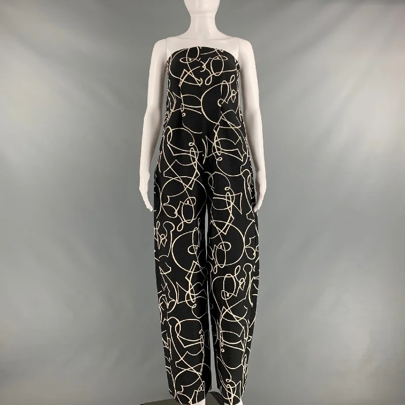 MARIA CORNEJO Size 6 Black White Abstract Strapless Jumpsuits Lace jumpsuit, Elegant, Feminine, Chic MARIA CORNEJO Size 6 Black White Abstract Strapless Jumpsuits Lace jumpsuit, Elegant, Feminine, Chic
