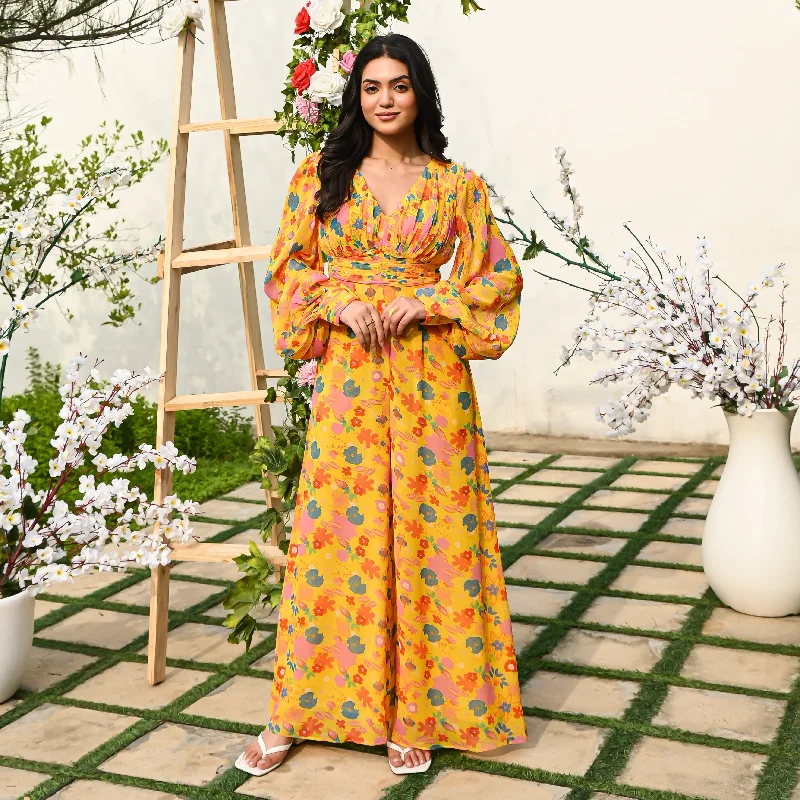 Marigold Yellow Jumpsuit Long-sleeve jumpsuit, Fall fashion, Warm, Stylish