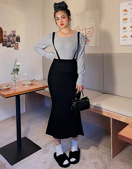 Myah Solid Color Grey Long Sleeve Top Black Back Slit Jumpsuit Matching Set Strapless jumpsuit, Party attire, Sexy, Trendy Myah Solid Color Grey Long Sleeve Top Black Back Slit Jumpsuit Matching Set Strapless jumpsuit, Party attire, Sexy, Trendy