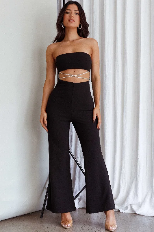 Nohemi Strapless Diamante Jumpsuit Black Structured jumpsuit, Tailored fit, Sleek, Professional