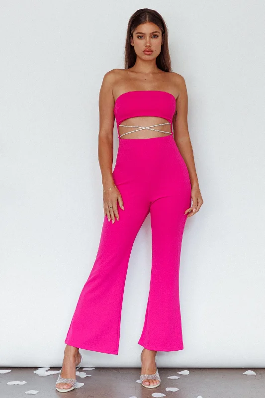 Nohemi Strapless Diamante Jumpsuit Fuchsia One-shoulder jumpsuit, Sexy, Chic, Trendy Nohemi Strapless Diamante Jumpsuit Fuchsia One-shoulder jumpsuit, Sexy, Chic, Trendy