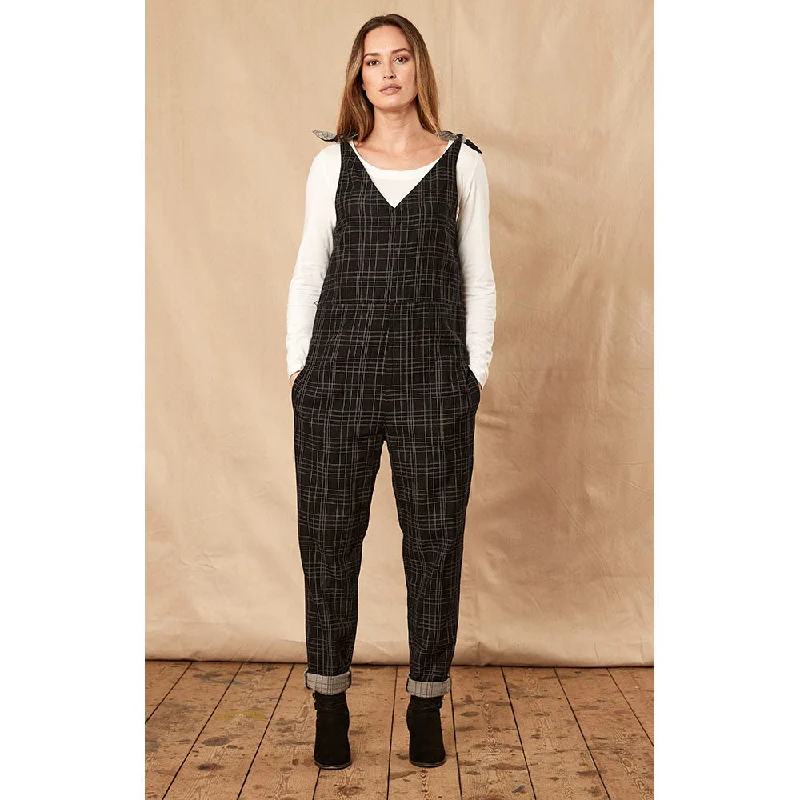 Cotton Check Jumpsuit in Black Denim short jumpsuit, Casual chic, Trendy, Comfortable Cotton Check Jumpsuit in Black Denim short jumpsuit, Casual chic, Trendy, Comfortable
