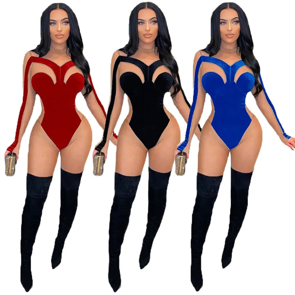 One Piece See Through Luxury Jumpsuits Women Sexy Sheer Mesh Velvet Body Shaped Bodycon New Spring Lady Woman Outfit Jumpsuit Chic jumpsuit, Minimal design, Sleek, Trendy One Piece See Through Luxury Jumpsuits Women Sexy Sheer Mesh Velvet Body Shaped Bodycon New Spring Lady Woman Outfit Jumpsuit Chic jumpsuit, Minimal design, Sleek, Trendy