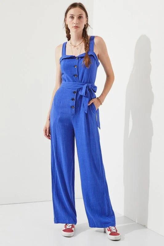 Plus Sleeveless Adjustable Strap Button Jumpsuit Silk jumpsuit, Luxurious fabric, Elegant, Evening wear Plus Sleeveless Adjustable Strap Button Jumpsuit Silk jumpsuit, Luxurious fabric, Elegant, Evening wear