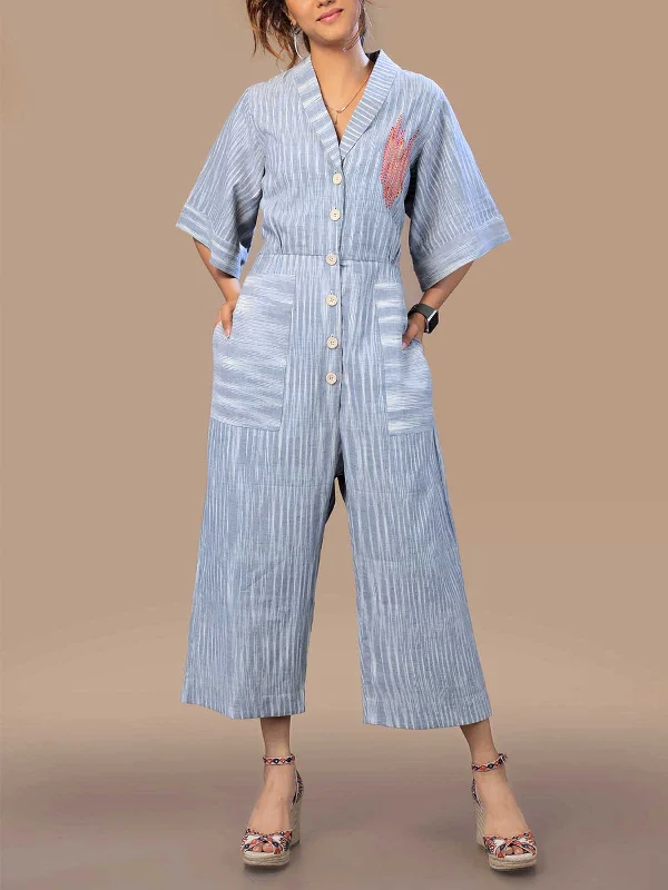 Reese Handwoven Jumpsuit Blue Denim jumpsuit, Classic design, All-season, Casual