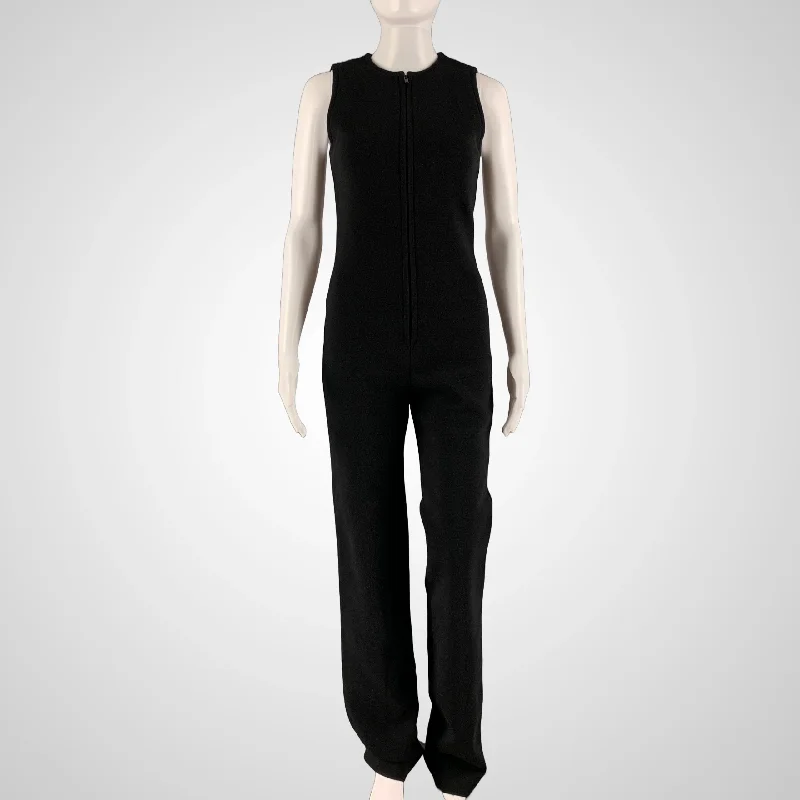 SAINT LAURENT Size 2 Black Wool Blend Sleeveless Jumpsuit V-neck jumpsuit, Sexy, Comfortable, Chic SAINT LAURENT Size 2 Black Wool Blend Sleeveless Jumpsuit V-neck jumpsuit, Sexy, Comfortable, Chic