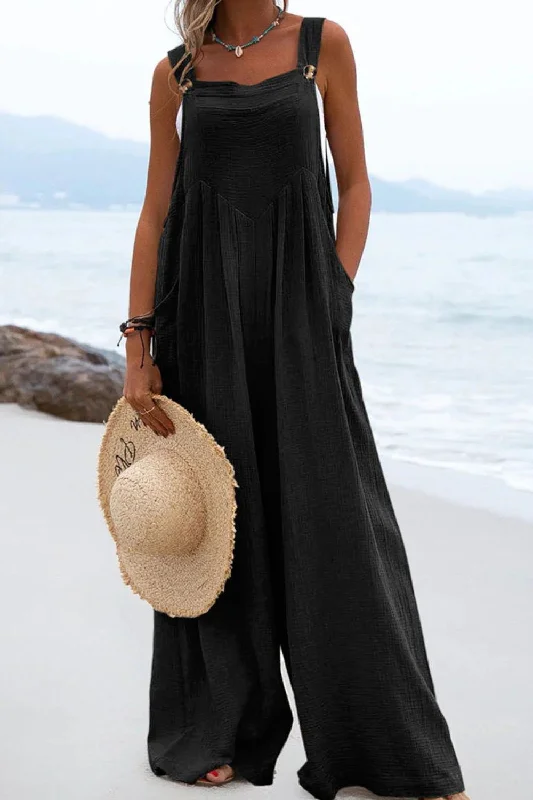 Sleeveless Wide Leg Jumpsuit with Pockets Solid jumpsuit, Minimalist style, Elegant, Comfortable Sleeveless Wide Leg Jumpsuit with Pockets Solid jumpsuit, Minimalist style, Elegant, Comfortable