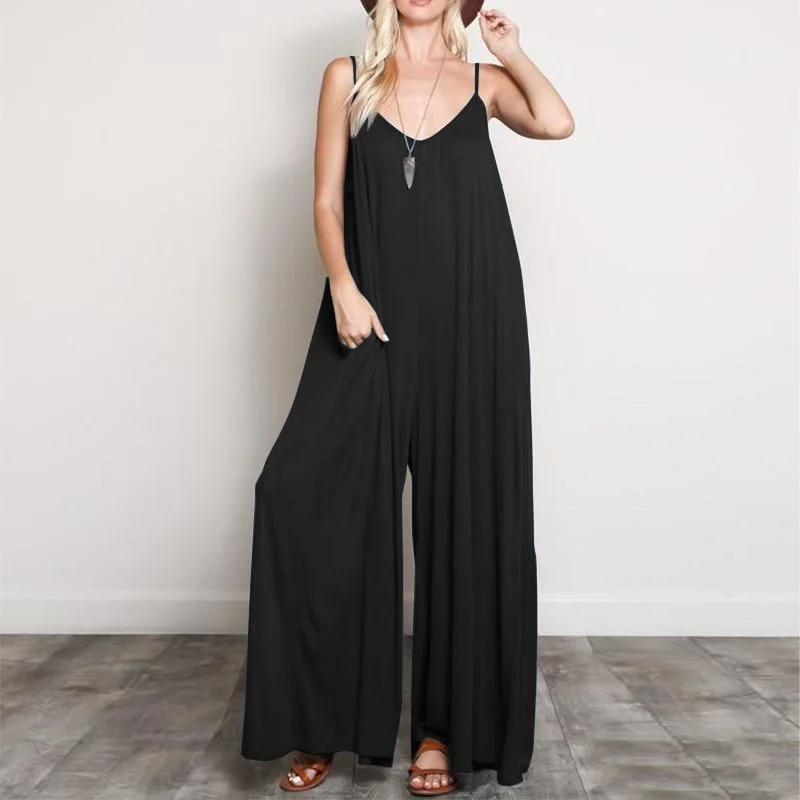Solid Color Oversize V Neck Spaghetti Strap Wide-Leg Jumpsuits Turtleneck jumpsuit, Cozy, Elegant, Trendy Solid Color Oversize V Neck Spaghetti Strap Wide-Leg Jumpsuits Turtleneck jumpsuit, Cozy, Elegant, Trendy
