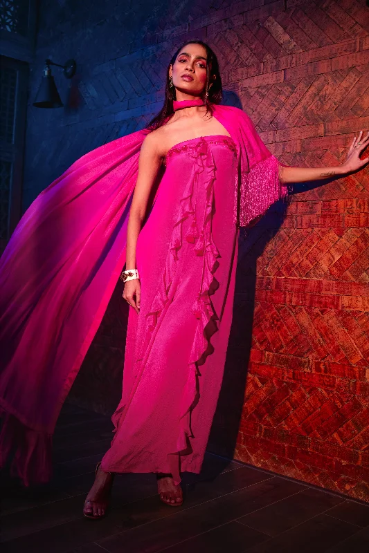 SPINEL PINK TUBE RUFFLE JUMPSUIT WITH DUPATTA Palazzo jumpsuit, Flowy design, Comfortable, Stylish SPINEL PINK TUBE RUFFLE JUMPSUIT WITH DUPATTA Palazzo jumpsuit, Flowy design, Comfortable, Stylish
