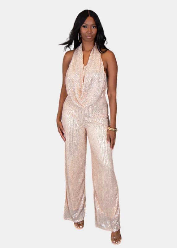 Starry Nights Sequin Jumpsuit - Gold Button-down jumpsuit, Casual style, Comfortable, Trendy Starry Nights Sequin Jumpsuit - Gold Button-down jumpsuit, Casual style, Comfortable, Trendy