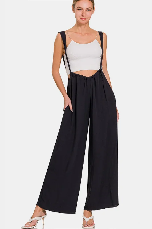 Tie Back Suspender Jumpsuit with Pockets High waist jumpsuit, Sleek, Chic, Comfortable Tie Back Suspender Jumpsuit with Pockets High waist jumpsuit, Sleek, Chic, Comfortable