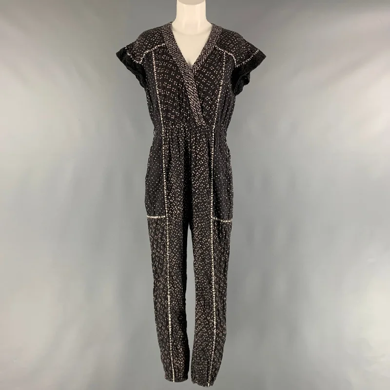 ULLA JOHNSON Size 2 Black Cream Cotton Dots Cap Sleeves Jumpsuits Elegant wide leg jumpsuit, Chic, Casual, Comfortable ULLA JOHNSON Size 2 Black Cream Cotton Dots Cap Sleeves Jumpsuits Elegant wide leg jumpsuit, Chic, Casual, Comfortable