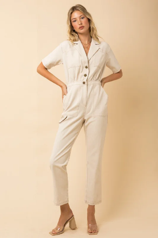 Utility Boiler Jumpsuit - Ecru Boho chic jumpsuit, Relaxed fit, Feminine, Stylish