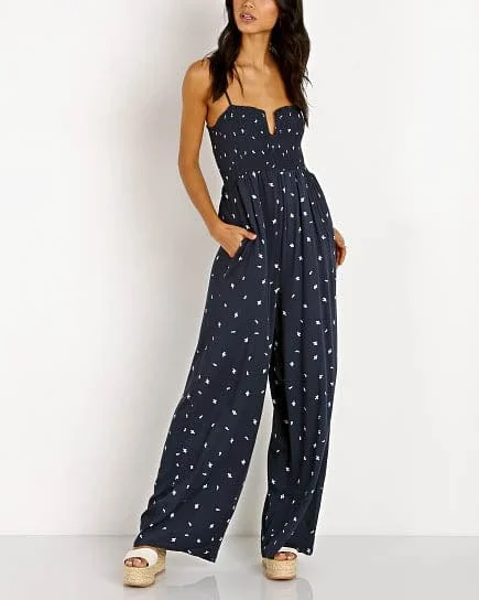 "West" Navy Printed Jumpsuit Satin jumpsuit, Luxurious, Fashionable, Elegant