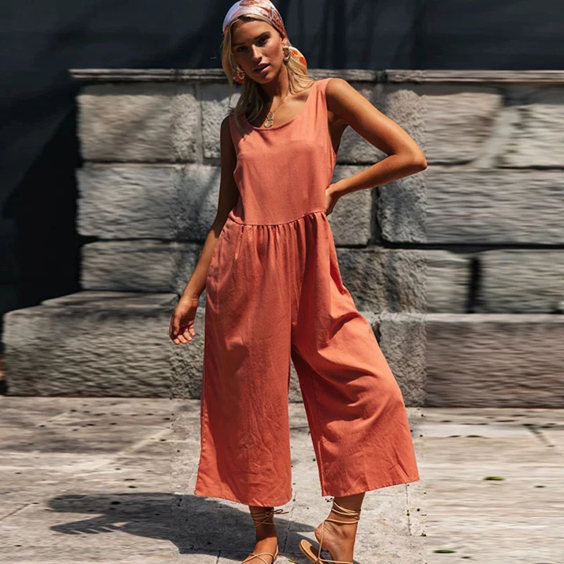 Women Round Collar Solid Color Sleeveless Loose Jumpsuits Belted jumpsuit, Chic, Elegant, Comfortable Women Round Collar Solid Color Sleeveless Loose Jumpsuits Belted jumpsuit, Chic, Elegant, Comfortable