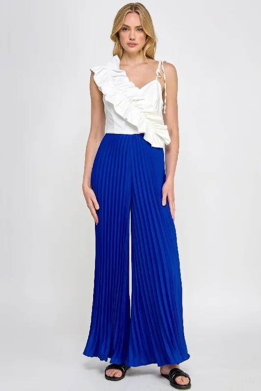 Women's Chic Pleated Cami Jumpsuit with Ruffle Detailing Striped jumpsuit, Summer casual, Comfortable, Stylish