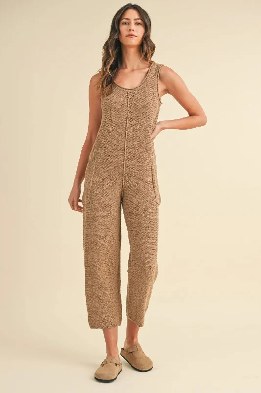 MABLE Sleeveless Knit Crop Jumpsuit with Pockets In Mocha Structured jumpsuit, Tailored, Elegant, Professional MABLE Sleeveless Knit Crop Jumpsuit with Pockets In Mocha Structured jumpsuit, Tailored, Elegant, Professional