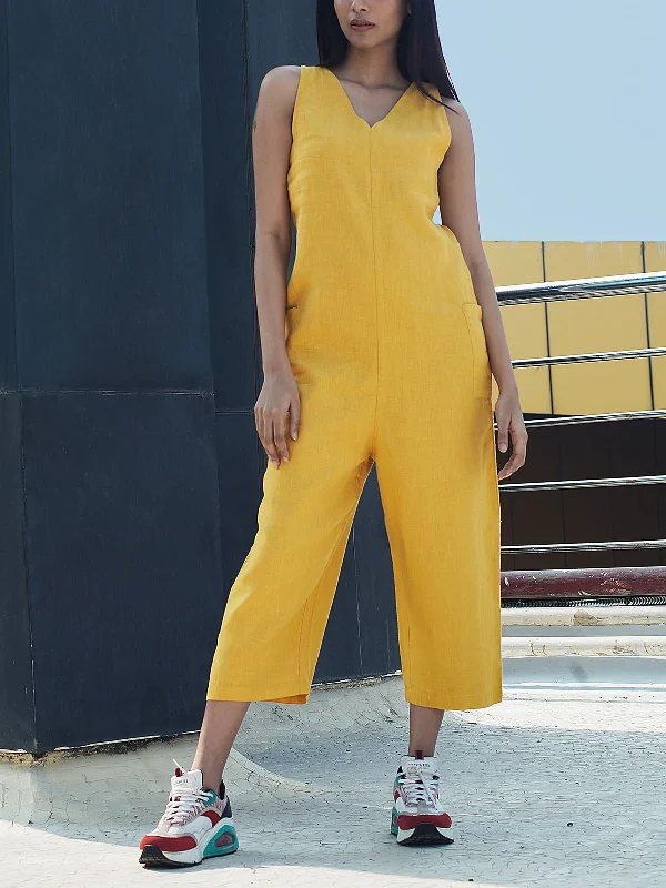 Yarrow Linen Jumpsuit Mustard Printed floral jumpsuit, Summer, Feminine, Relaxed