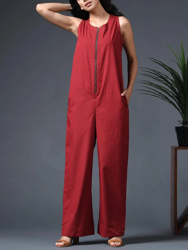 Zipper Jumpsuit Maroon Button-front jumpsuit, Casual, Street style, Comfortable